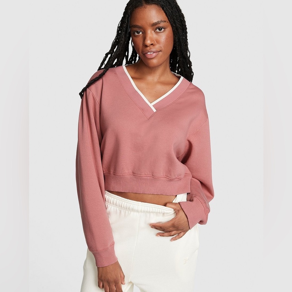 PINK Victoria's Secret Mauve Premium Fleece V-Neck Top
